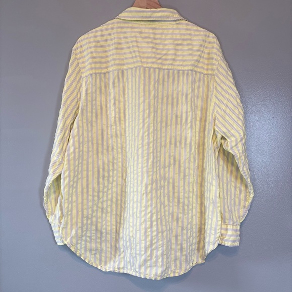 Aerie XL Off Duty Seersucker Button Down Shirt Butter Yellow Blue Stripe - Picture 4 of 5